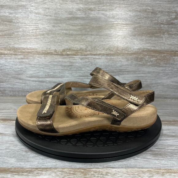 Aetrex Women's Gabby Bronze Leather Arch Support Adjustable Sandals Size 9.5 - Picture 1 of 9
